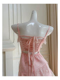 Cute High Low Spaghetti Straps Pink Lace Formal 8th Grade Homecoming Dresses Summer Middle School Hoco Dress Homecoming Outfits HZ1121