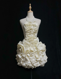 Vintage Ball Gown Strapless Ivory Taffeta Short Mini Formal 8th Grade Homecoming Dresses Middle School Cocktail Dress Hoco Outfits HZ1121