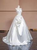 Unique Wedding Dresses Ball Gown Sweetheart Neck Satin White Long Wedding Dresses Simple Bride Dress Bridal Gowns HZ1121