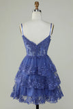 Unique A line Spaghetti Straps Blue Lace Short Mini Formal 7th Grade Homecoming Dresses Middle School Short Cocktail Night Dress Hoco Outfits HZ1121