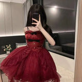 Goth Ball Gown Spaghetti Straps Burgundy Short Mini Formal 8th Grade Homecoming Dresses Middle School Lolita Dress Birthday Outfits Lolita Dress HZ1121