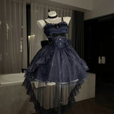 Sweet High Low Spaghetti Straps Tulle Navy Blue Gotica Formal 8th Grade Homecoming Dresses Middle School Lolita Dress Hoco Outfits Lolita Outfits HZ1121
