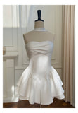 Pretty A Line Strapless Satin White Grad Dress Inspo Short Mini Formal 8th Grade Homecoming Dresses High School Hoco Court Dress Graduation Dress Cocktail Birthday Outfits HZ1121