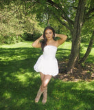 Pretty Ball Gown Strapless White Formal Homecoming Dresses Middle School Short 21st Birthday Outfits Graduation Dress Mini Cocktail Dresses HZ1121