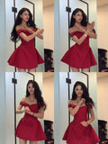 Modest A line Off The Shoulder Red Short Formal Homecoming Dress Short 20th Birthday Outfits Graduation Dress Cocktail Dresses HZ1121
