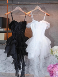 Cute A line Spaghetti Straps White Mini Short Formal 8th Grade Homecoming Dresses Summer Middle School Hoco Dress Homecoming Outfits HZ1121