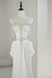 Unique Bridal Gown A Line Sweetheart White Satin Long Wedding Dresses With Silver Beads Elegant Brides Gowns HZ1121