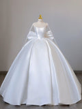 Modest Bridal Dress Ball Gown Spaghetti Straps Sleeveless Satin White Wedding Dresses Elegant Bridal Gowns HZ1121