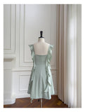 Sexy A line Square Mint Green Satin Short Homecoming Dress Summer Hoco Dresses Cocktail Dress Birthday Outfits HZ1121