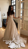 Elegant Strapless Sheath Long Luxury Wedding Dresses Ivory Satin Bridal Gowns HZ1121