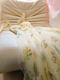 Cute Straps A-Line Tulle Floral Long Prom Dresses, Pale Yellow Formal Evening Dresses HZ1121