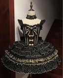 Gorgeous Strapless Ball Gown Polka Dot Short Prom Dresses Black Birthday Outfit Sleeveless Lolita Dresses HZ1121