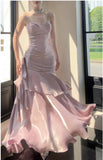 Elegant Mermaid Spaghetti Straps Blue Satin Long Prom Dresses Party Dress 21st Birthday Outfits Graduation Dresses HZ1121