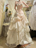 Retro Wedding Dress Mermaid Strapless Satin White Flowers Long Wedding Dresses Summer Brides Dress Bridal Gowns HZ1121