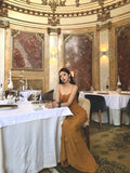 Elegant Mermaid Spaghetti Straps Sleeveless Long Evening Party Gowns Evening Formal Dresses Yellow Prom Dress HZ1121