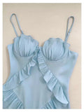 Elegant Sheath Spaghetti Straps Blue Chiffon Sleeveless Long Evening Party Gowns Evening Formal Dresses Prom Dress HZ1121