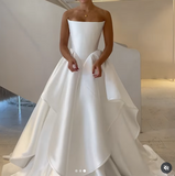 Pretty Wedding Dress Ball Gown Strapless White Satin Long Wedding Dresses Bridal Gowns HZ1121