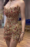 Trendy Sheath Strapless Beads Gold Mini Short Formal 8th Grade Homecoming Dresses Middle School Cocktail Dress Cocktail Outfits HZ1121